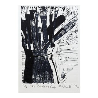 Contemporary Linocut Black Painters Cup Block Print For Sale