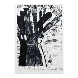 Contemporary Linocut Black Painters Cup Block Print