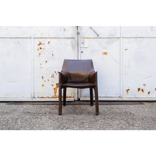 Mid-Century Modern Cab 413 Leather Chairs by Mario Bellini for Cassina, 1970s, Set of 4 For Sale - Image 3 of 10