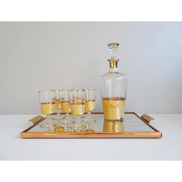 Glass Carafe with Liqueur Glasses and Reflection Tray, 1950s, Set of 8 For Sale - Image 11 of 11