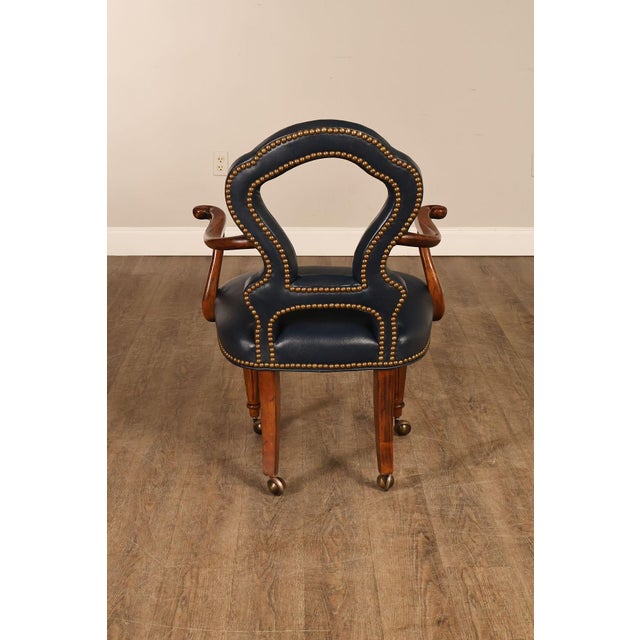 Century Furniture Regency Style Set Of Four Leather Upholstered Rolling Armchairs For Sale - Image 16 of 18