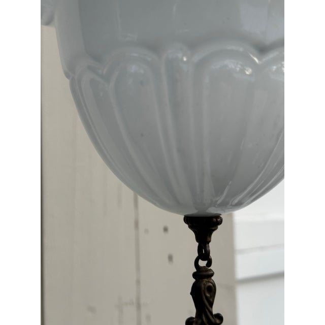 Art Deco Vintage Deco Shade With Brass Hanging Fixture For Sale - Image 3 of 6