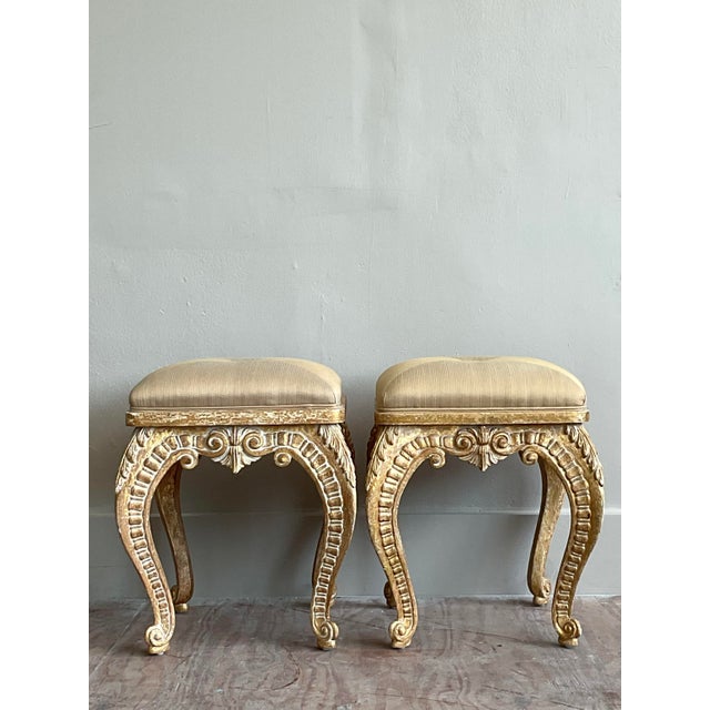 Vintage Italian Casa De Arte Paoletti Carved Stools - A Pair For Sale In West Palm - Image 6 of 8