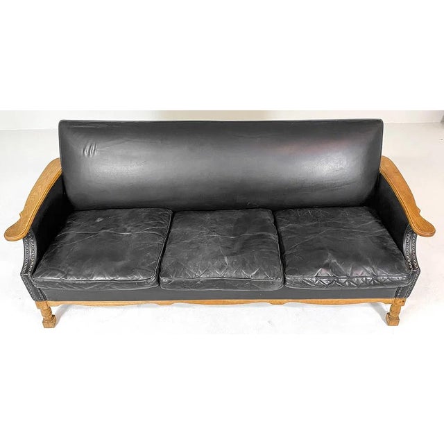 Mid 20th Century Danish Modern Leather & Oak Sofa For Sale In New York - Image 6 of 8