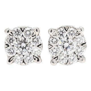 0.50ctw Diamond Cluster Stud Earrings, 14k White Gold, Everyday Wear, Pair For Sale