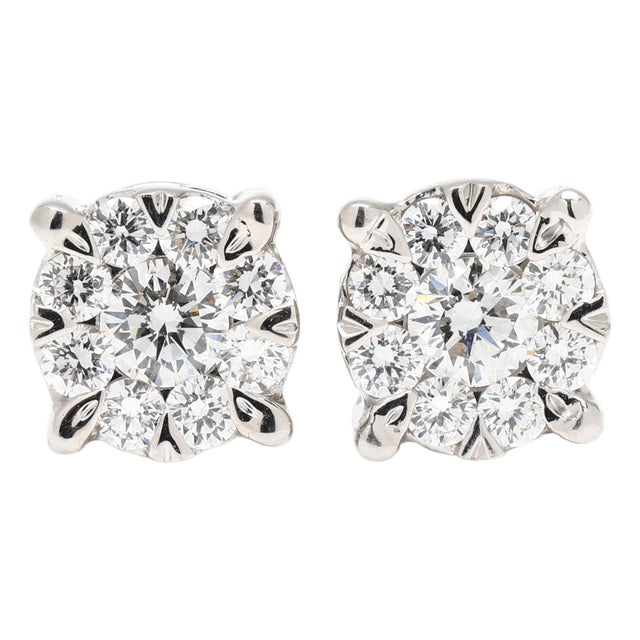 0.50ctw Diamond Cluster Stud Earrings, 14k White Gold, Everyday Wear, Pair For Sale