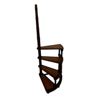 Regency Spiral Library Staircase in Mahogany and Gilt Leather, 1960s For Sale