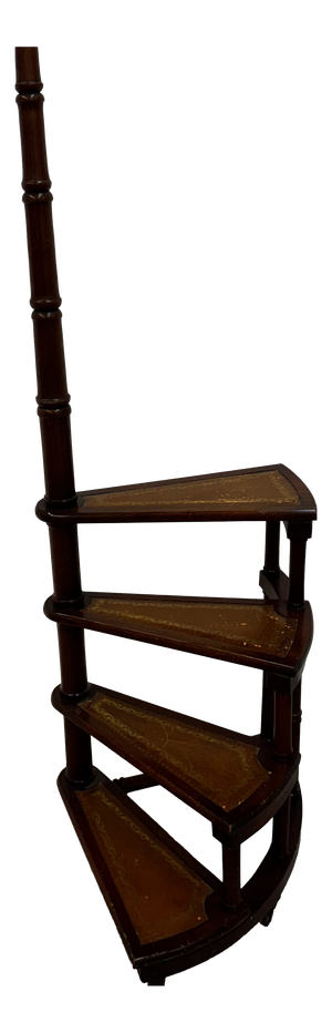 Regency Spiral Library Staircase in Mahogany and Gilt Leather, 1960s