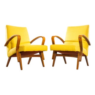 Mustard Upholstered Armchair by Frantisek Jirak for Tatra, 1950s For Sale