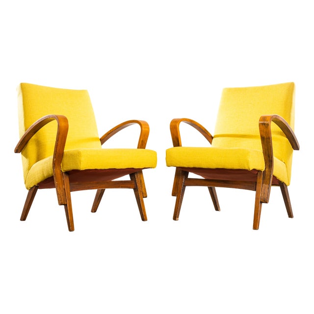 Mustard Upholstered Armchair by Frantisek Jirak for Tatra, 1950s For Sale