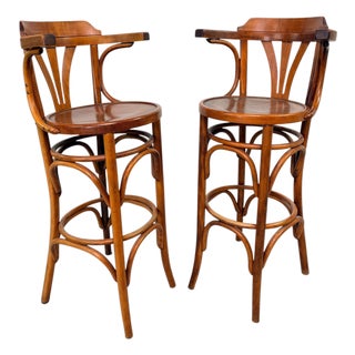 Bentwood Bar Stool with Armrest, 1940s For Sale