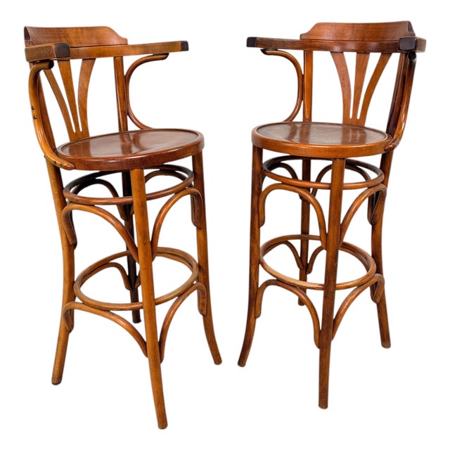 Bentwood Bar Stool with Armrest, 1940s For Sale