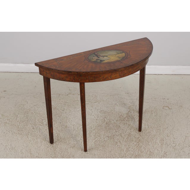Traditional Adam Paint Decorated Demilune Console Hall Table For Sale - Image 3 of 16