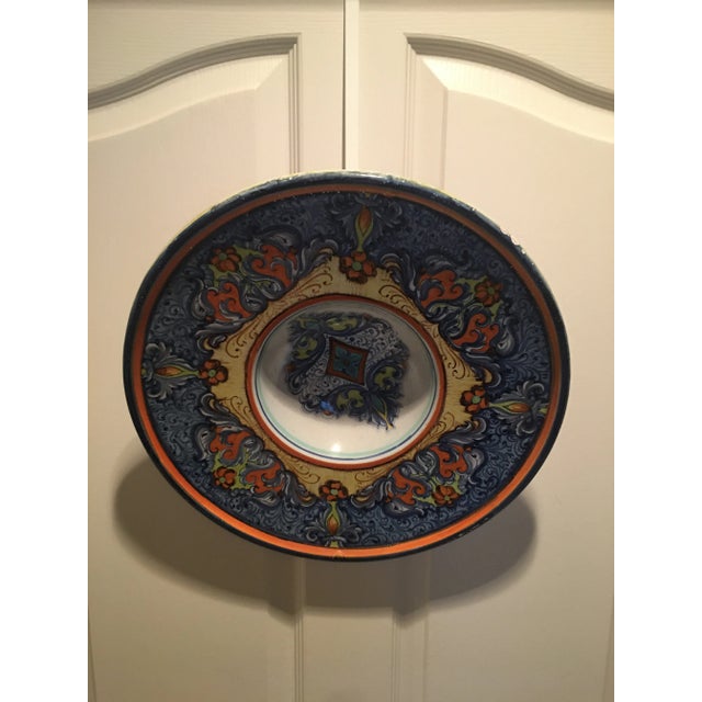 Blue Italian Majolica Signed Large Charger / Bowl For Sale - Image 8 of 10