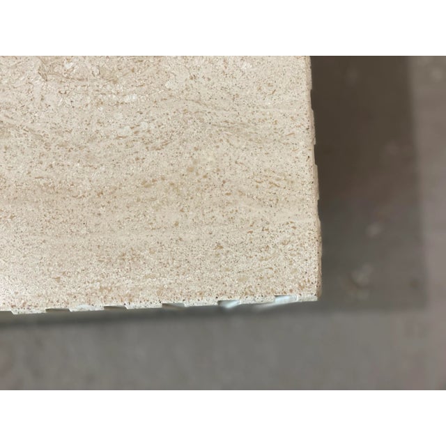 1980s Postmodern Channeled Travertine Coffee Table on Wheels For Sale - Image 10 of 13