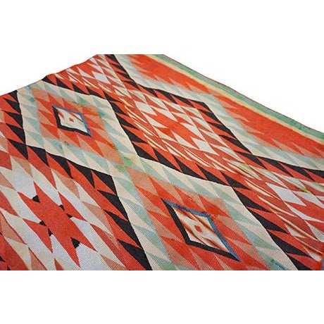 Tribal Geometric Design Small Scatter Size Rustic 19th Century Native American Navajo Germantown Carpet / Flatweave For Sale In New York - Image 6 of 12