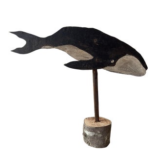 Vintage 1950s Folk Art Whale on Stand For Sale