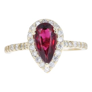 1.63 Carat Tourmaline Diamond 14 Karat Yellow Gold Engagement Ring, Size 7 For Sale