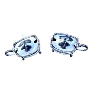 1920s Adie Bros LTD Birmingham Salt Cellars With Cobalt Glass Liners- Set of 2