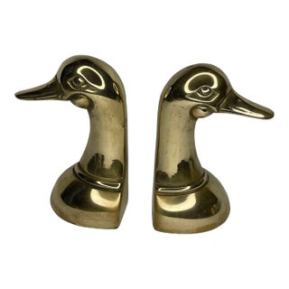 Brass Duck Head Bookends- a Pair For Sale