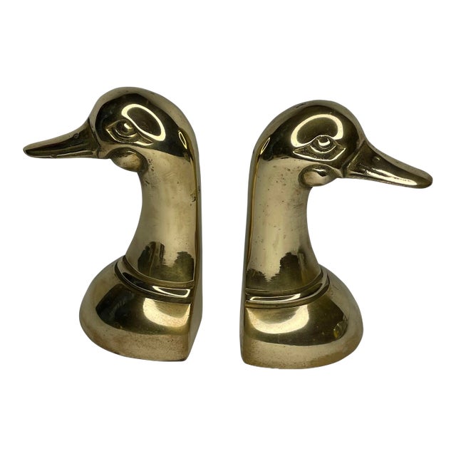 Brass Duck Head Bookends- a Pair For Sale