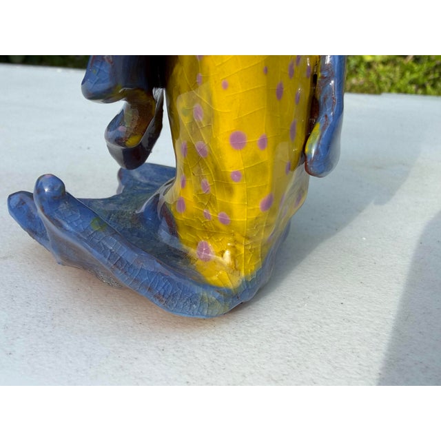 Blue Vintage Handcrafted 4” Crackle Glazed Tropical Fish Art Pottery Vase For Sale - Image 8 of 10