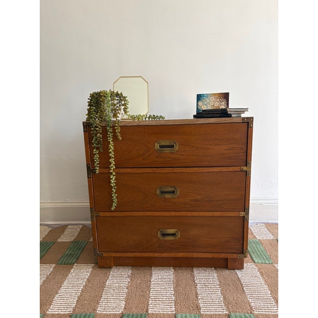 Mid-Century Modern 1966 Drexel Campaign Chest – Mid-Century Modern Wood Dresser Chest With Brass Hardware For Sale - Image 3 of 10