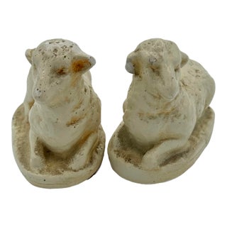 Vintage Mid-Century Composition Nativity Sheep With Charming Age & Primitive Patina - A Pair For Sale