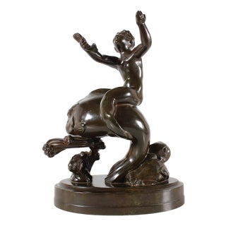 Figurine of Boy on Large Fish in Disco Metal by Just Andersen, 1940s For Sale