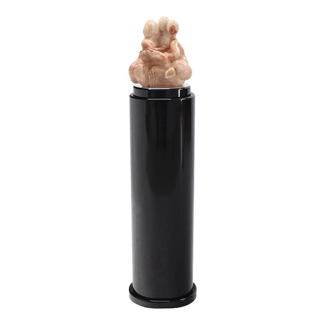 Mid-Century Modern Heavy Carved Marble Sculpture on Revolving Pedestal For Sale
