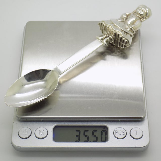 Vintage Italian Handmade Genuine Sterling Silver 925 Feeding Spoon with Little Girl, 1970s For Sale - Image 13 of 16