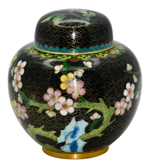 Chinese Cloisonné Enamel and Brass Cherry Blossoms Ginger Jar