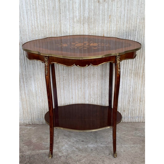 French French 19th Century Louis XV Style Style With Floral Marquetry and Gilt Bronze For Sale - Image 3 of 13