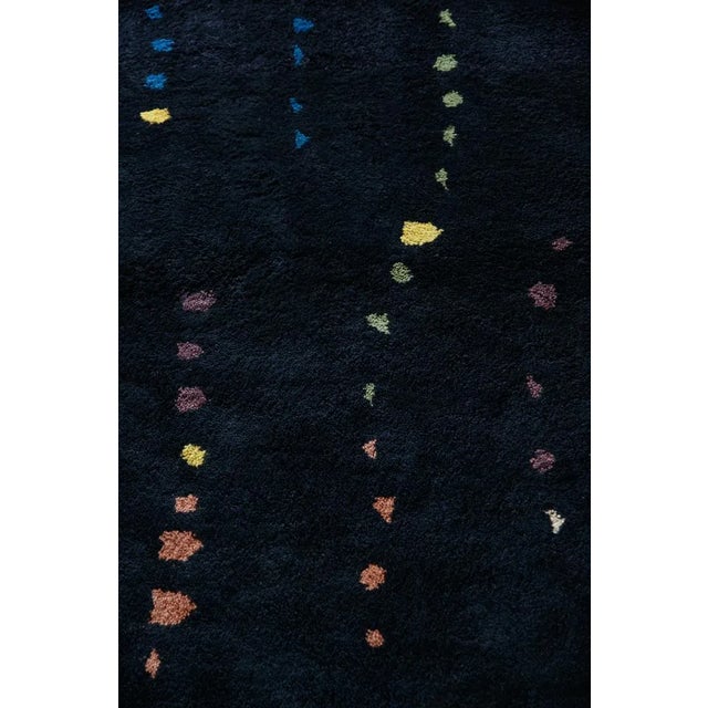 Handmade-to-order Moroccan Wool Rug Midnight Black with Organic Multicolor Polka Dot Pattern featuring: Cobalt blue,...