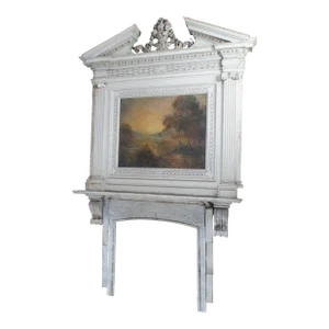 Antique Mid 19th Century Neoclassical European Marble Overmantel Fireplace Mantel