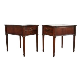 Pair of Louis Xvi Style Mahogany Nightstands With Leather Tops For Sale