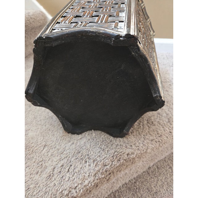 Late 20th Century Faux Bamboo and Woven Wicker Wastebasket Trash Can For Sale - Image 4 of 5