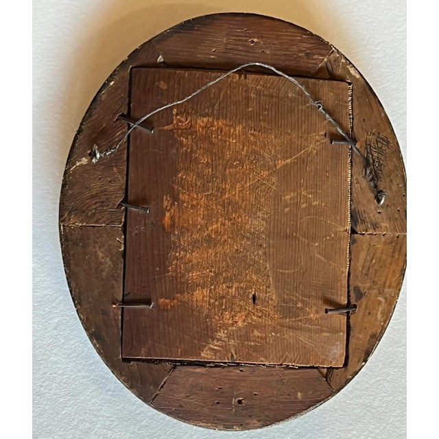 Wood Antique Framed Oval Shaped Gloral Needlepoint For Sale - Image 7 of 8