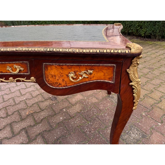 C1890 French Louis XVI Brown Mahogany Bronze Writing Desk - 1 Pc For Sale - Image 6 of 17
