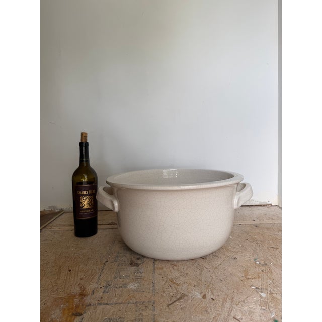 Oversized White Stoneware Cachepot With Handles For Sale - Image 4 of 8