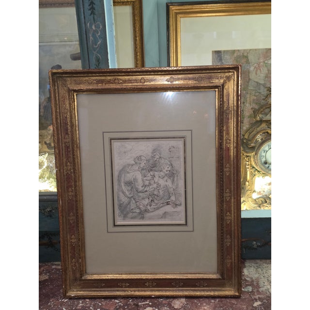Paper Antique Drawing of Three Figures For Sale - Image 7 of 11