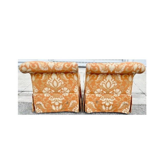 Late 20th century Opposing Pair of Orange Damask Chairs For Sale - Image 11 of 11