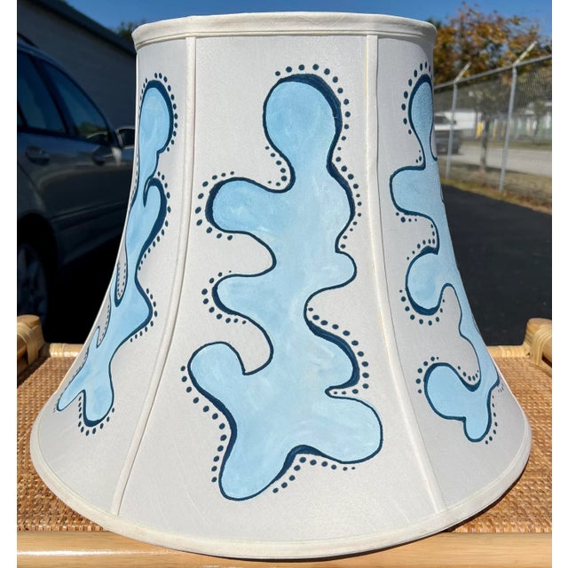 Large Blue Dancing Amoeba Hand Painted Lamp Shade For Sale - Image 10 of 11