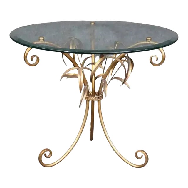 Gold Gilded Glass Top Tree Form Faux Bois Center End Table For Sale