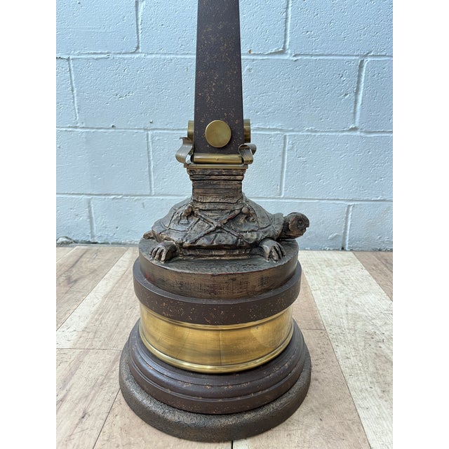 Vintage Hollywood Regency Turtle Pedestal Side Table With Brass and Glass Top For Sale - Image 10 of 12