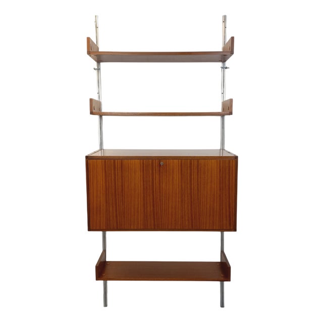 Vintage Wall-Mounted Bookcase with Secretaire Bar by Guariche Mortier Motte for Arp Minvielle, 1960s For Sale
