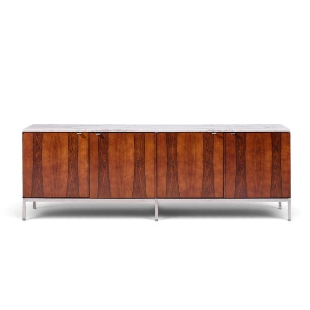 Florence Knoll Mid Century Rosewood, Marble and Chrome Executive Cabinet Credenza This credenza measures: 74.5 wide x 18...