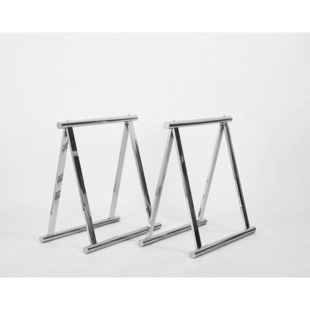 Mid-Century Modern Italian Chromed Steel Trestles by Milo Baughman, 1970s, Set of 2 For Sale - Image 9 of 13