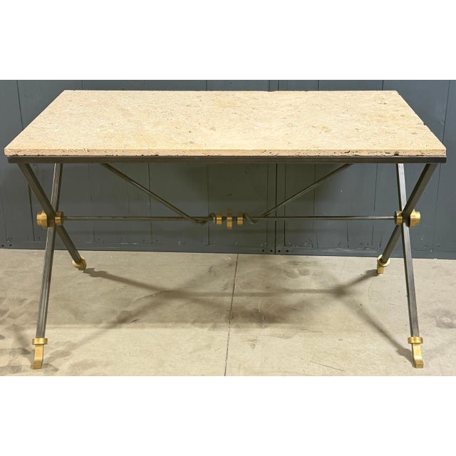Maison Jansen Iron & Brass Neoclassical Console Table Coquina Stone Top, 1970s For Sale - Image 13 of 13