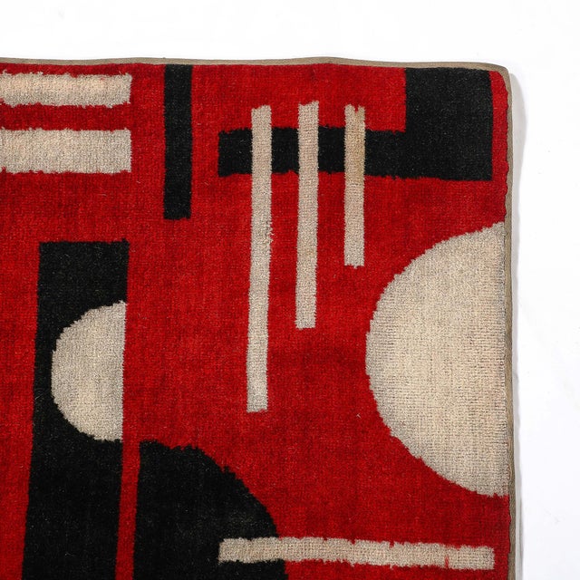 Red Documented Art Deco Machine Age Black, White, & Red Cubist Tapestry For Sale - Image 8 of 14
